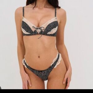 For Love and Lemons Evangeline Lottie Dot Bra and Thong SET -NWT 38DD/XL 38D/L